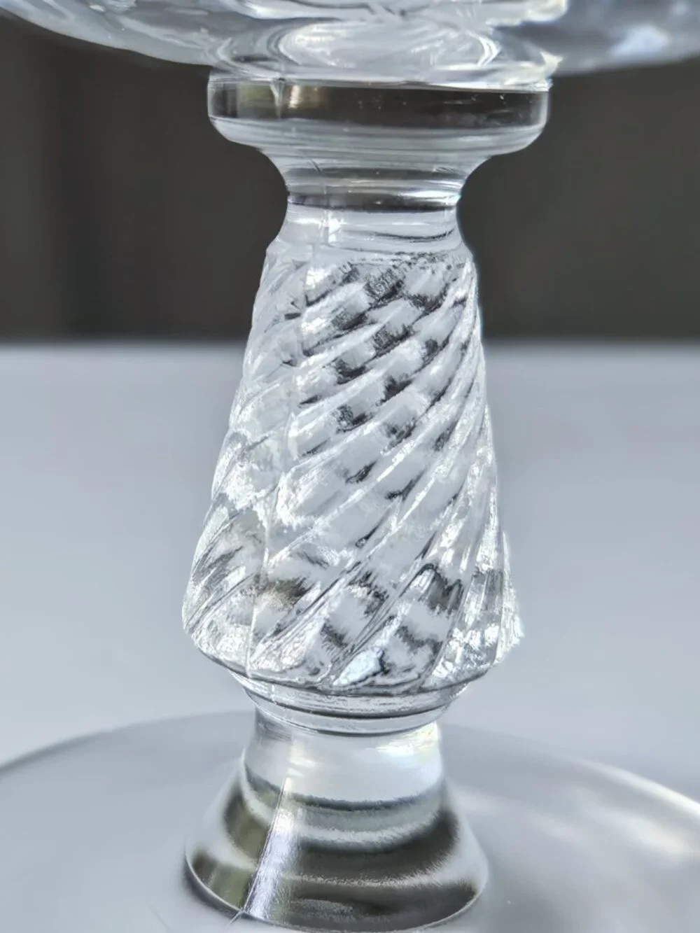 Set of 4 Etched Floral Fine Glass Coupes - Stemmed Baluster Twist